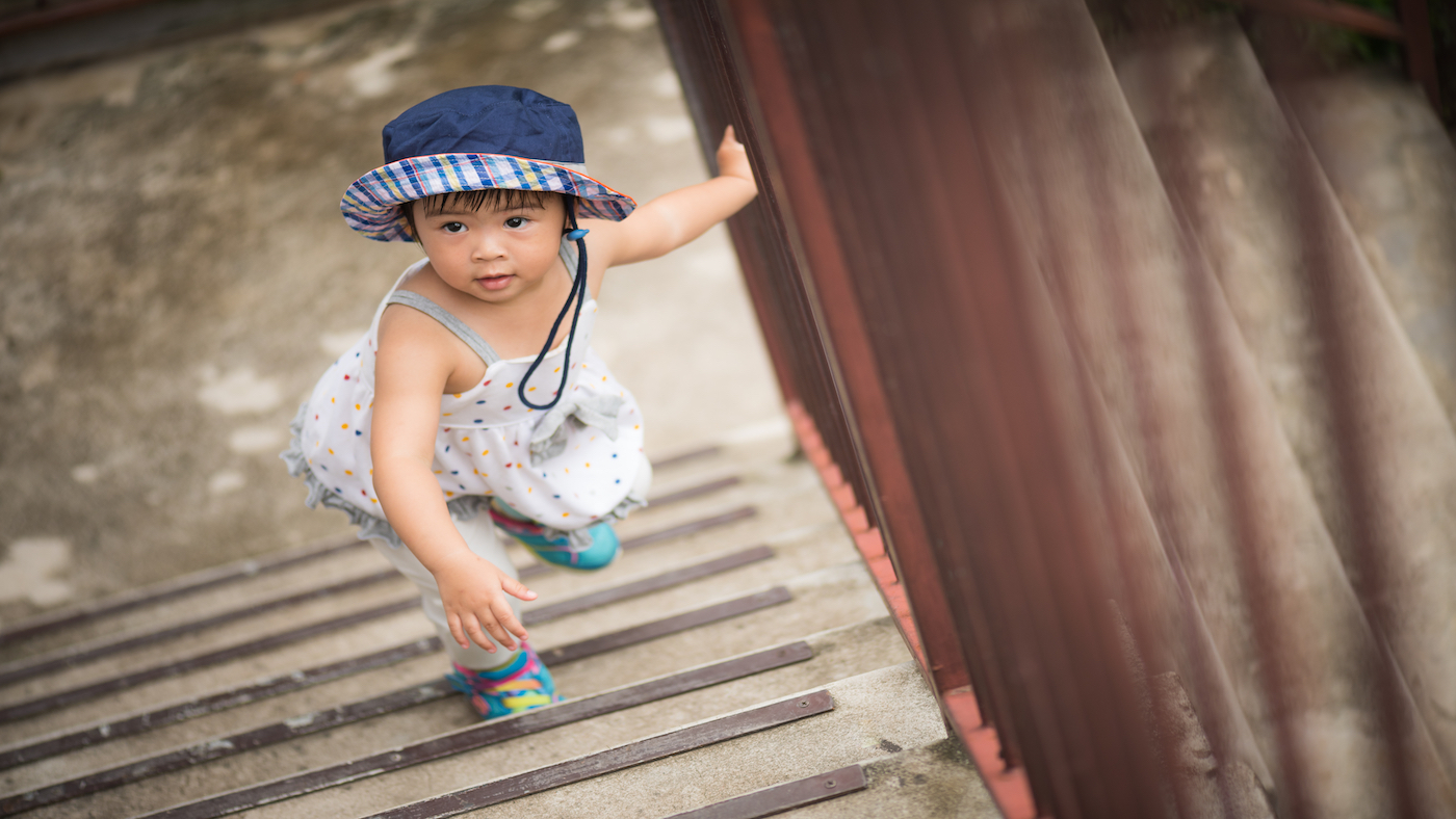 Hold on and look – encourage your toddler to look up as they walk up steps - Featured Image